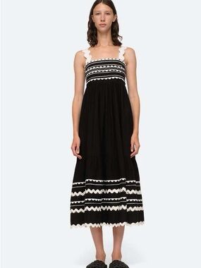 Sea New York - Ryleigh Ric Rac Sleeveless Dress Scalloped Trim Black 100% Cotton